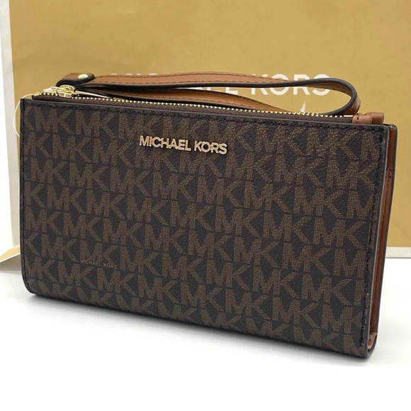 Michael Kors Large Double Zip Wallet Wristlet Brown Signature - Picture 2 of 7